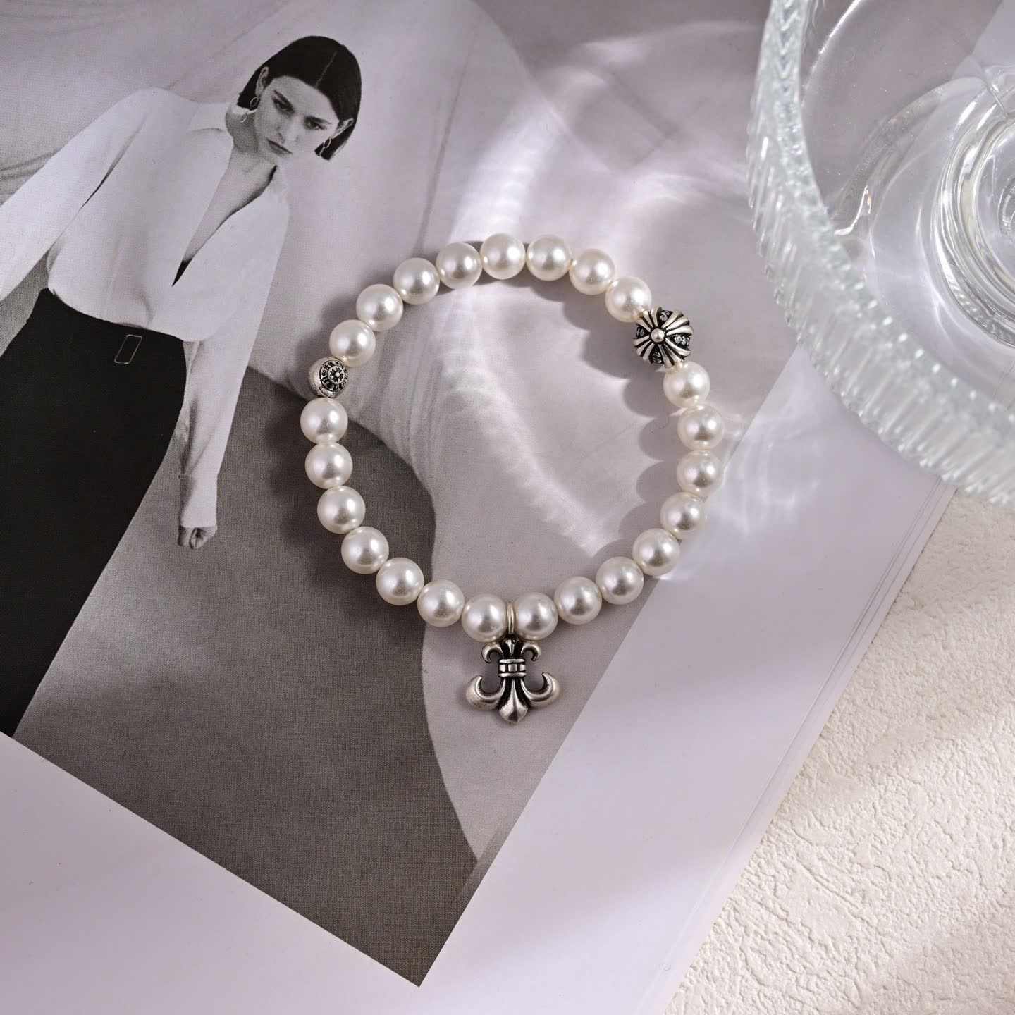 Chrome Hearts Elegant Pearl Bracelets with Gold and Silver Charms